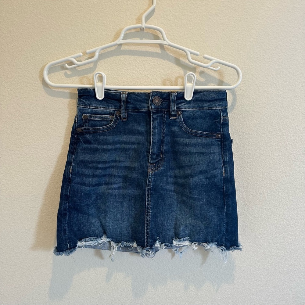 American Eagle Outfitters Dark Blue Frayed Mini Skirt